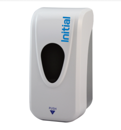 White Manual Top Up Dispenser with Initial logo